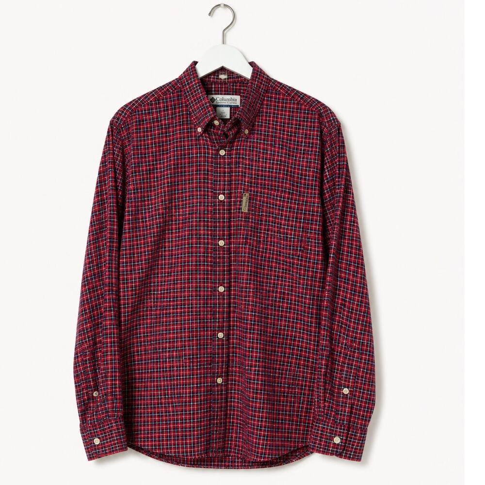 Columbia Sportswear Medium Red Plaid Button Down Shirt 100% Cotton